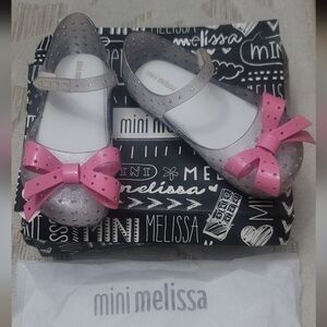 Mini Melissa Furadinha Clear Glitter Pink Bow Sz 11